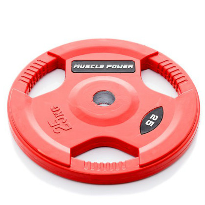 Muscle Power Olympische halterschijf 25 kg, met handgrepen rubber overtrokken Ø 50 mm rood MP800